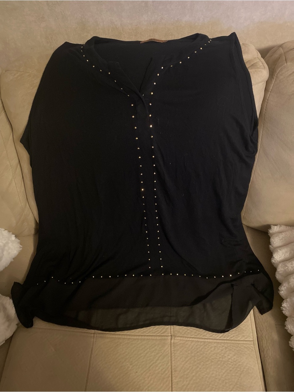 Belldini Black Sleeveless V-Neck Top with Gold Stud Trim
